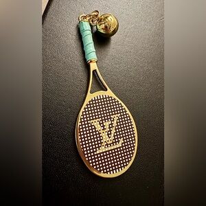 Beautiful Louis Vuitton Gold and Brown Racket with Green Grip Zipper Pull!